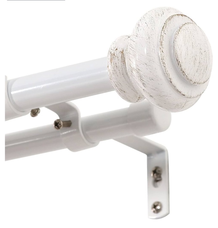 Photo 1 of H.VERSAILTEX Elegant Window Treatment Telescoping Double Curtain Rod Set with Classic Cap, 3/4-Inch Diameter, Adjusts from 66 to 120 Inches, White