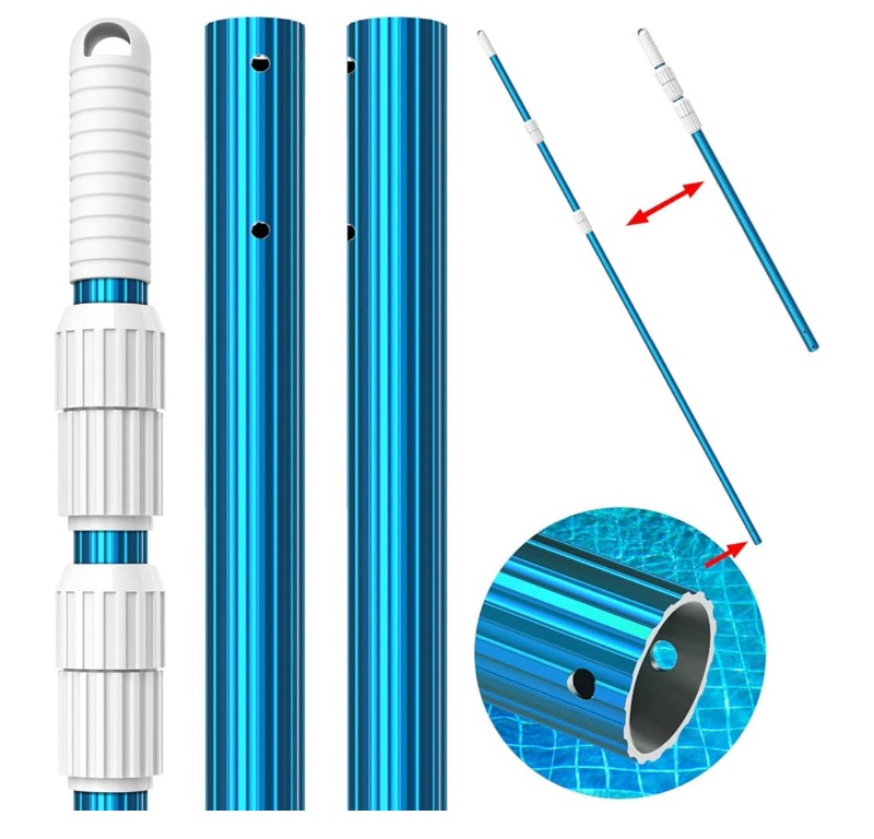 Photo 1 of CKE Upgraded 15 Feet Thicken 1.3mm Blue Aluminum Telescoping Swimming Pool Pole,Adjustable 3 Piece Expandable Step-Up,Attach Connect Skimmer Nets,Rakes,Brushes,Vacuum Heads with Hoses, Universal 1.25"