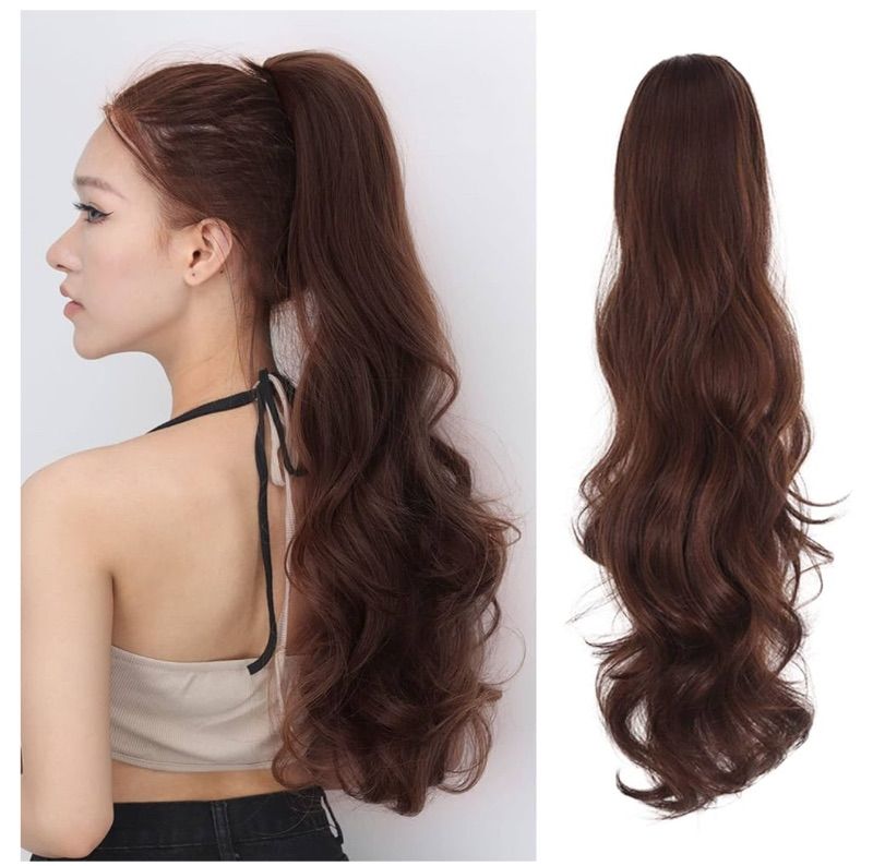 Photo 1 of ponytail Extension Wavy Drawstring Fak Ponytails,Long Body Clip Hair Extensions Pony Tail Hair Pieces For Women Girls (24"-6A/33A-C dark brown, 24 inches)
