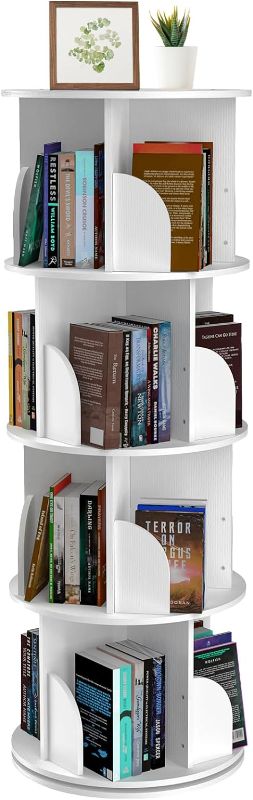Photo 1 of Rotating Bookshelf Tower,360 Display 4-Tier Bookcase Storage Rack, Corner Bookshelf for Small Space, Kids&Adults Spinning Book shelf,Revolving Bookcase for Bedroom, Living Room,White
