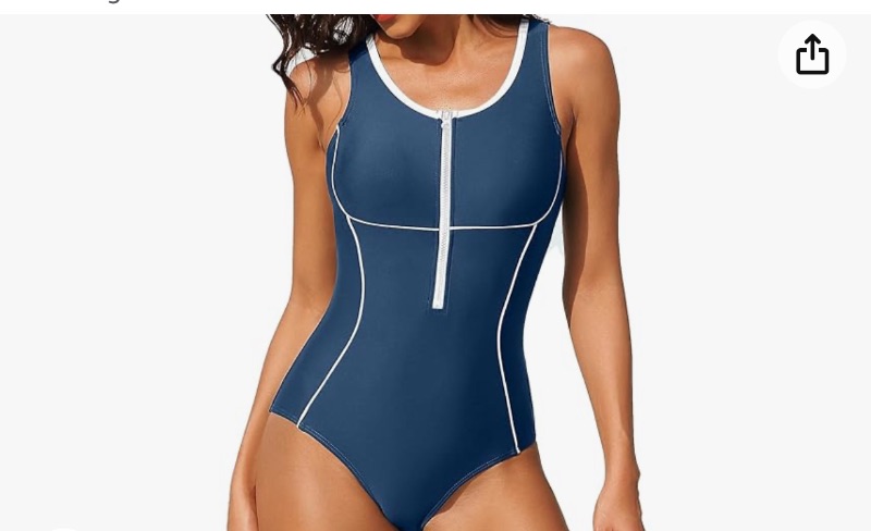 Photo 1 of beautyin Women Athletic One Piece Swimsuit Zipper Racerback Bathing Suit Swimwear