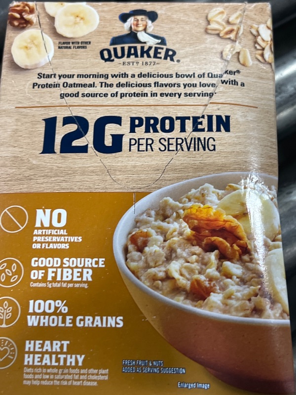 Photo 1 of Quaker, Protein Instant Oatmeal, Banana Nut, 12.9 Oz, 6 Count (Pack of 1) Protein - Bannana Nut