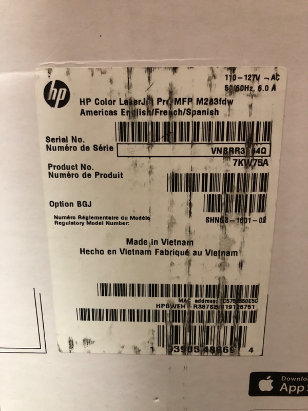 Photo 2 of HP Color LaserJet Pro M283fdw Wireless All-in-One Laser Printer, Remote Mobile Print, Scan & Copy, Duplex Printing, Works with Alexa (7KW75A), White