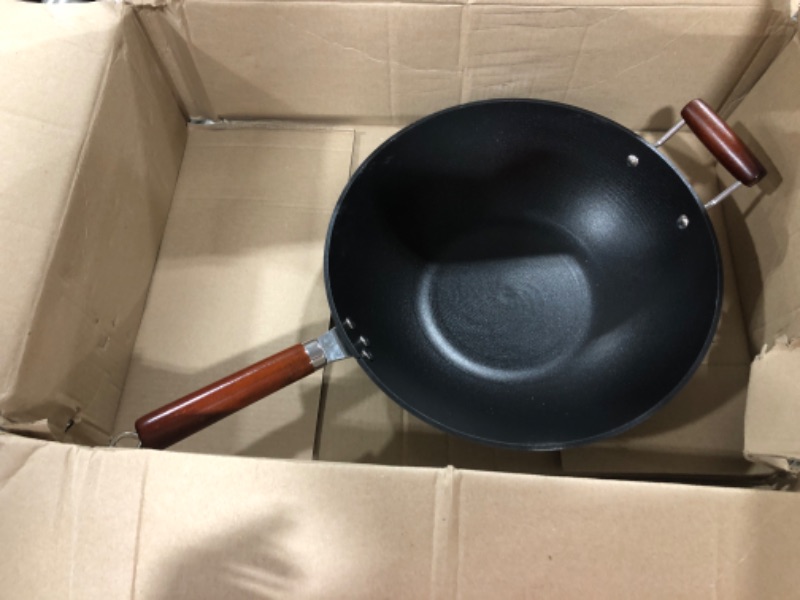 Photo 2 of 21st & Main Light weight Cast Iron Wok, Stir Fry Pan, Wooden Handle, 14 Inch, chef’s pan, pre-seasoned nonstick, commercial and household, for Chinese Japanese and others Cooking