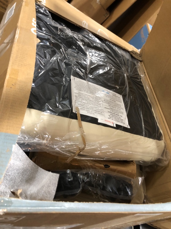 Photo 1 of Office Chair - Ergonomic Executive Computer Desk Chairs with Adjustable Flip-up Armrest, Swivel Task Chair with Lumbar Support, Strong Metal Base, PU Leather, White Cream Flip-up Armrest