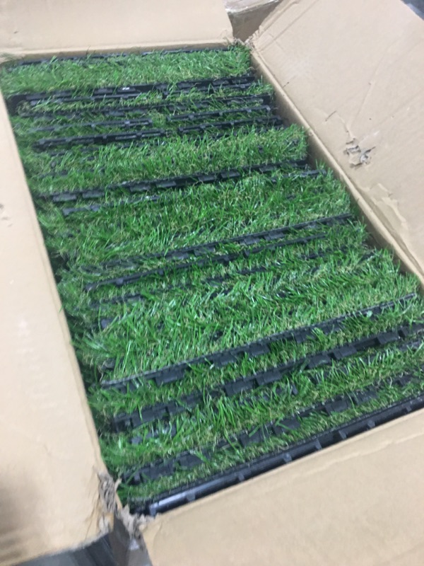 Photo 2 of Artificial Grass Turf Tiles Interlocking Set 27 Pieces, Fake Grass Tiles Self-draining for Pet Indoor/Outdoor Flooring Decor, 12"x12"