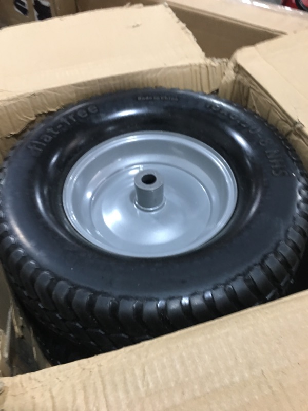 Photo 2 of (2-Pack) 16x6.50-8 Tire and Wheel Flat Free - Solid Rubber Riding Lawn Mower Tires and Wheels - With 3" Offset Hub and 3/4" Bushings - 16x6.5-8 Tractor Turf Tire Turf-Friendly 3mm Treads 16x6.50-8 Flat-Free Silver