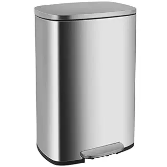 Photo 1 of 13 Gallon/50 L Garbage Can Kitchen Trash Can with Lid for Office Bedroom Bathroom Step Trash Bin Fingerprint-Proof Brushed Stainless Steel 13 Gallon / 50 Liter