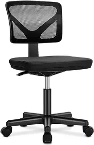 Photo 1 of Desk Chair - Armless Mesh Office Chair, Ergonomic Computer Desk Chair, No Armrest Small Mid Back Executive Task Chair with Lumbar Support and Swivel Rolling for Small Spaces, Black