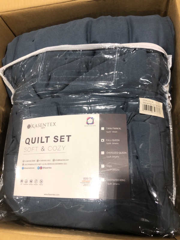 Photo 2 of KASENTEX Quilt-Coverlet-Bedspread-Blanket-Set + Two Shams, Ultra Soft, Machine Washable, Lightweight, All-Season, Nostalgic Design - Solid Color (Queen + 2 Shams, Blue) Blue Queen + 2 Shams