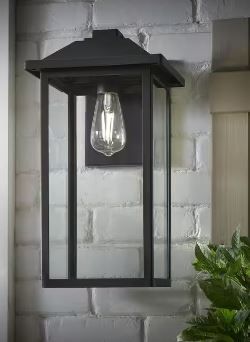 Photo 1 of 1-Light 18 in. Black Hardwired Classic Outdoor Wall Lantern Sconce Light with Clear Glass
