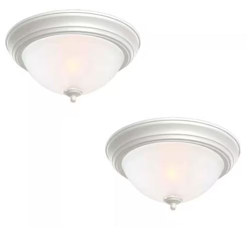 Photo 1 of 13 in. 2-Light White Flush Mount (2-Pack)
