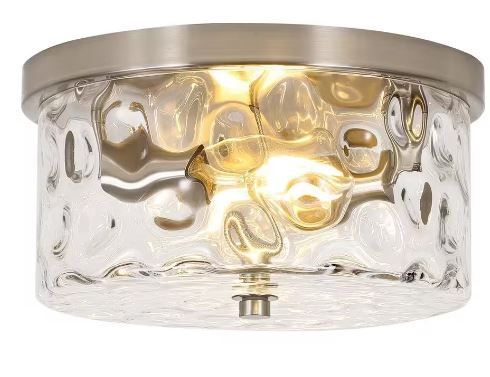 Photo 1 of 12 in. 2-Light Brushed Nickel Flush Mount Ceiling Light with Water Rippled Glass Shade
