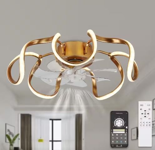 Photo 1 of Bella Depot 20 in. LED Indoor Gold Reversible Ceiling Fan with Dimmable Light and Remote Flower Design