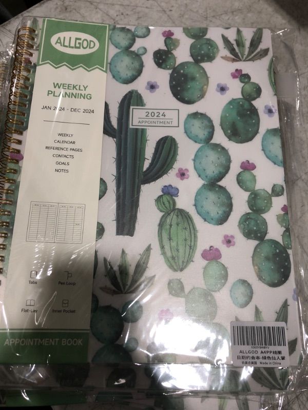 Photo 2 of Appointment Book 2024 Weekly & Monthly Planner 8.5"x11", Large Schedule Planner 2024 Daily Hourly Planner Appointment with Spiral Bound, 15 Minute Increments, Tabs, Pocket, Cactus