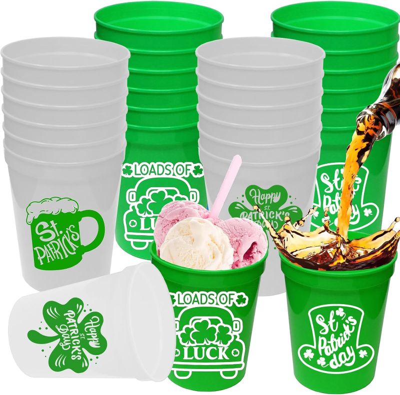 Photo 1 of 20 Pcs St Patrick's Day Party Cups Shamrock Party Supplies 12 OZ Happy St Patrick's Day Reusable Plastic Cups St Patrick's Day Drinking Cups for St Patrick's Day Party Favors