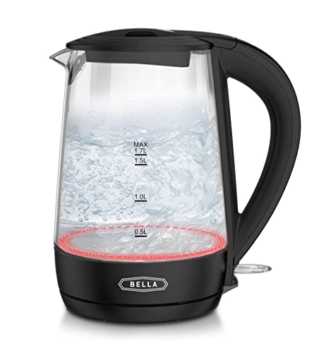 Photo 1 of BELLA 1.7 Liter Glass Electric Kettle, Quickly Boil 7 Cups of Water in 6-7 Minutes, Soft Red LED Lights Illuminate While Boiling, Cordless Portable Wa