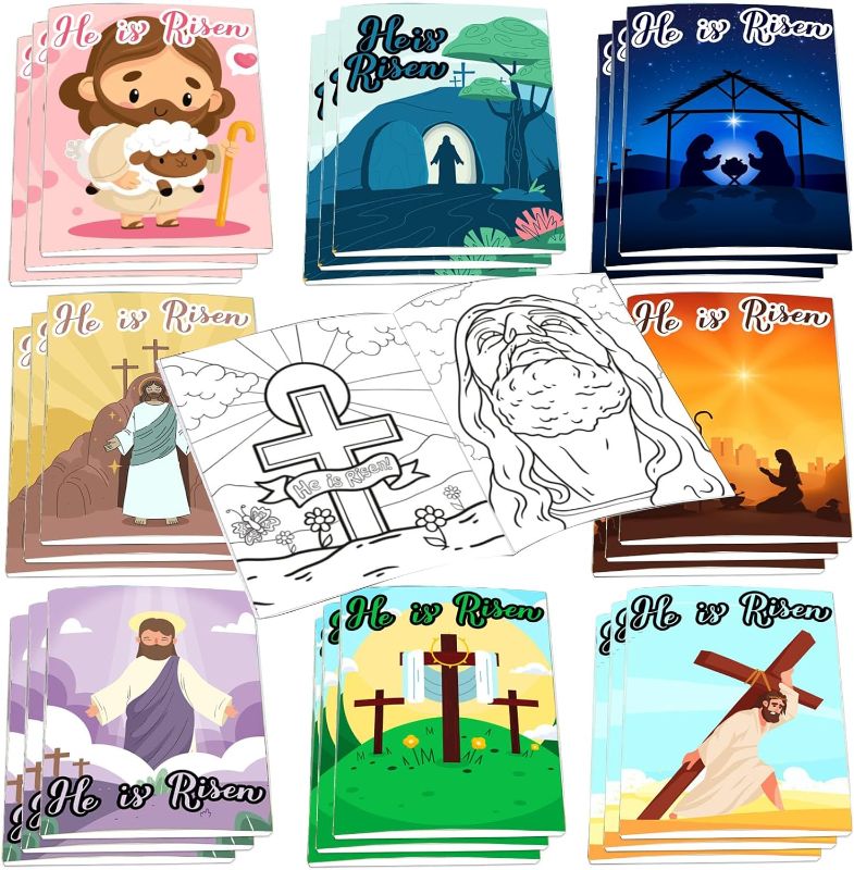 Photo 1 of 24 Pcs Christian Easter Coloring Books He is Risen DIY Art Drawing Book Jesus Catholic Birthday Party Favors Gifts He is Risen Patterns Color Booklets for He is Risen Party Supplies