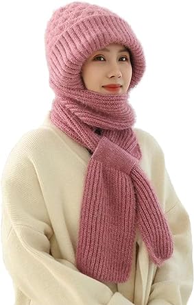 Photo 1 of 2024 New Integrated Ear Protection Windproof Cap Scarf, Winter Warm Knitting Thick Warm Ear Guard Hat Scarf for Women(Pink)