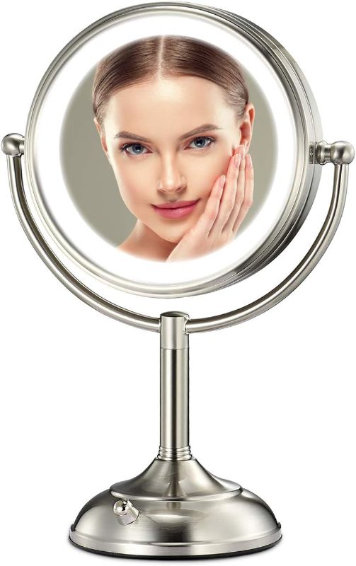 Photo 1 of Professional 8.5" Large Lighted Makeup Mirror Updated with 3 Color Lights, 1X/10X Magnifying Swivel Vanity Mirror with 50 Premium LED Lights, Brightness Dimmable Cosmetic Mirror, Senior Pearl Nickel