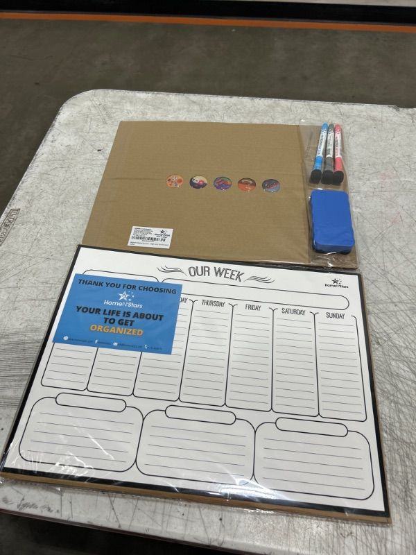 Photo 1 of 2 PACK - HomeN’Stars Weekly White Board Dry Erase, Magnetic Weekly Planner for Fridge, Weekly Calendar Whiteboard Planner - Stain Resistant Technology - 3 Fine Tip Markers, Eraser, 10 Icons, 16inchX12inch 16" X 12" White