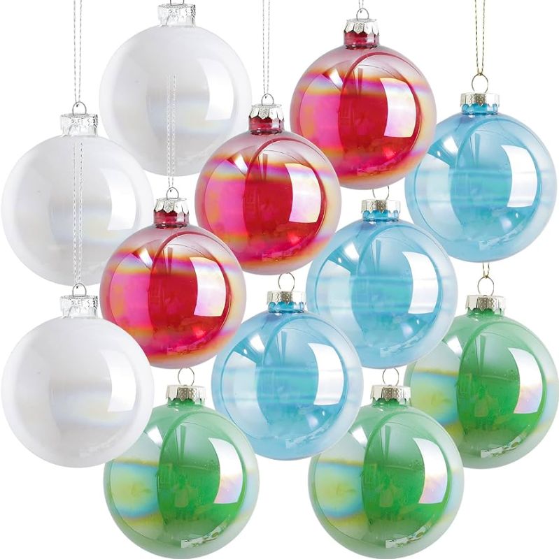 Photo 1 of 3.15", Large 12pcs Glass Rainbow Christmas Ball Ornaments Bulk, Big Multicolored Glitter Fillable Glass Ornaments for Christmas Tree, Red Green Blue White Christmas Tree Decoration Balls for Crafts 