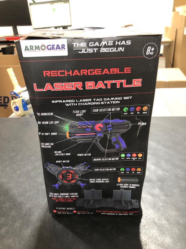 Photo 3 of ArmoGear Rechargeable Laser Tag Guns Set of 4 and Vests Set of 4 | Digital LED Score Display Vests | Lazer Tag Gun Set 4 Player | Arcade Gifts for Boys, Girls, Teens & Adults | Ages 8-12 Years & Older