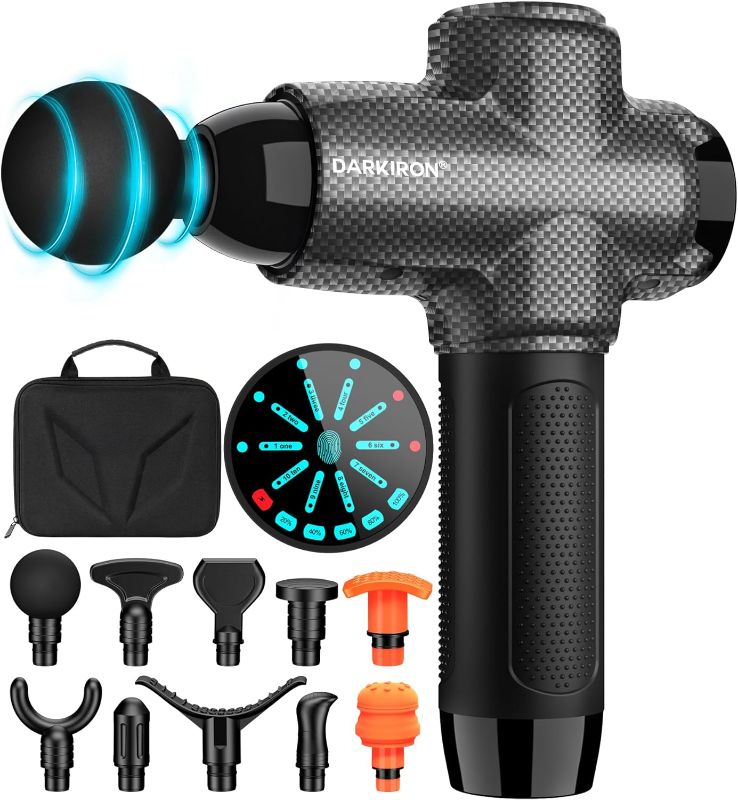 Photo 1 of DARKIRON 10-Speed Percussion Muscle Massage Gun Deep Tissue for Athletes - with 15 Massage Heads, Carbon Black
