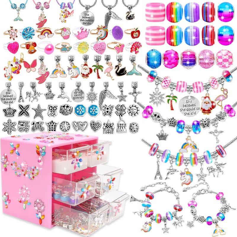 Photo 1 of Charm Bracelet Making Kit,Toys for Girls Art Supplies Beads for Bracelets,Girls Toys Age 6-8 Years Old Friendship Bracelet Kit with Rings,Kids Toys for 6 7 8 9 Year Old Girls Christmas Birthday Gifts
