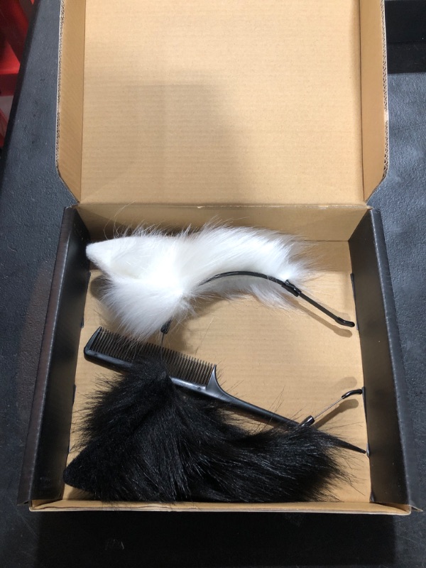 Photo 1 of CoFoWo Cat Fox Wolf Ears Headband?Furry Ears, Wolf Ears Cosplay Costume, Halloween Christmas Animal Cosplay Black White