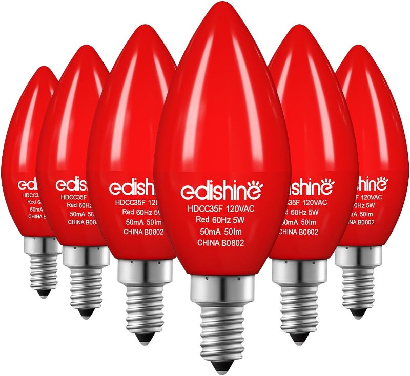 Photo 1 of EDISHINE Dimmable Red Light Bulb, C35 E12 Candelabra Bulbs, 60 Watt Equivalent, LED Chandelier Bulb, Vintage Candle Light Bulb, Decorative Lighting for...
