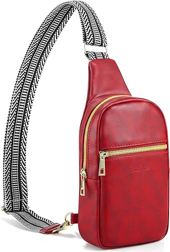 Photo 1 of SuitShine Small Sling Bag for Women, Sling Bag Crossbody, Leather Fanny Pack, Chest Bag With Guitar Strap
