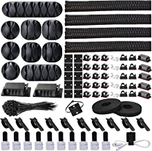 Photo 1 of 126pcs Cord Management Organizer Kit 4 Cable Sleeve with Zipper,10 Self Adhesive Cable Clip Holder,10pcs and 2 Roll Self Adhesive tie and 100 Fastening Cable Ties for TV Office Home etc (Black)