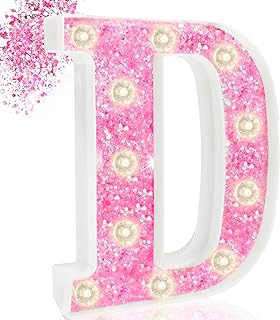 Photo 1 of LED Marquee Letter Lights, Light Up Pink Letters Glitter Alphabet Letter Sign with Diamond Bulb for Night Light Girls Bedroom Birthday Baby Shower Wedding Christmas Pink Party Decorations, Pink D
