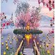 Photo 1 of 5D Lake Plum Blossom Diamond Painting by Number Kit Large Size for Adults- Landscape Diamond Art Kits Full Drill Diamond Dots Painting with Round Art Gems, for Home Wall Decor 15.7x27.5 inch