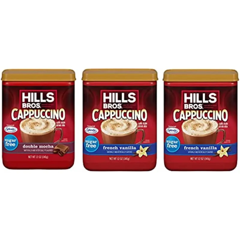 Photo 1 of Hills Bros Instant Cappuccino Mix Sugar-Free Variety Pack With (2) Sugar-Free French Vanilla And (1) Sugar-Free Double Mocha Instant Coffee Beverage Mix (3 Ct. Pack) [bb:08.04.2024]