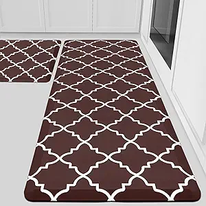 Photo 1 of TEROKER Kitchen Floor Mats Cushioned Anti Fatigue 2 PCS,1/2 Inch Thick Waterproof Kitchen Rugs Non Skid,PVC Standing Desk Comfort Mat for Kitchen Floor Sink Office Laundry,(17.3"x29"+17.3"x47",Brown)
