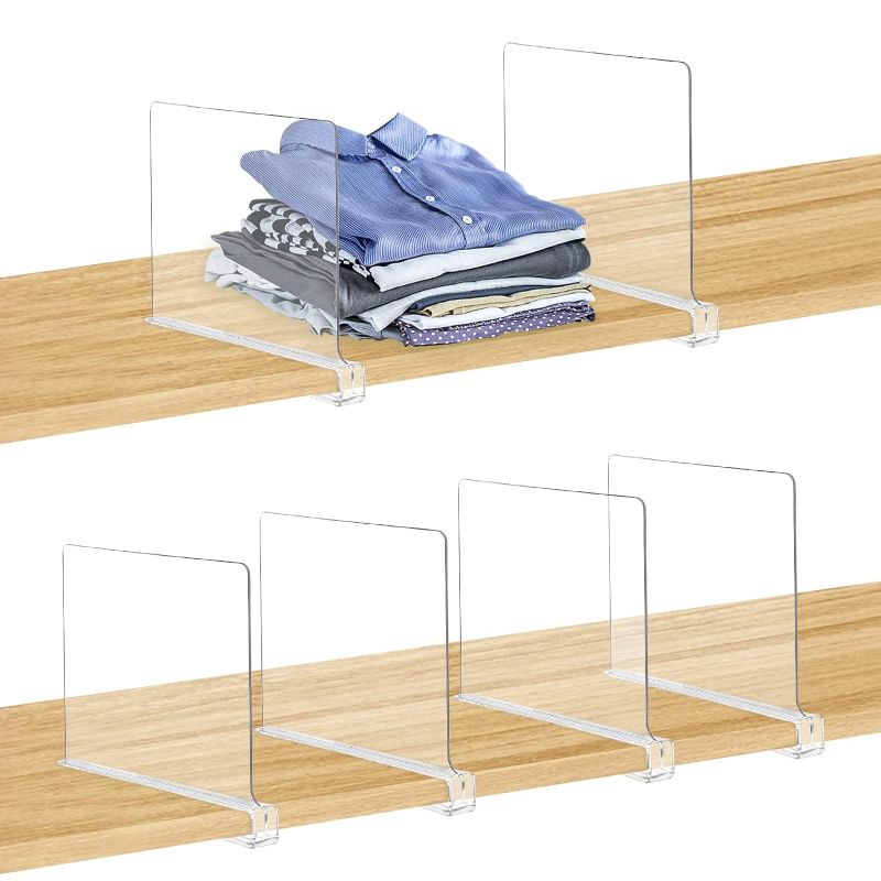 Photo 1 of FUNUPUP Acrylic Shelf Dividers, 6 Pack Clear Closet Shelf Organizer Wood Closet Separator for Organization and Storage