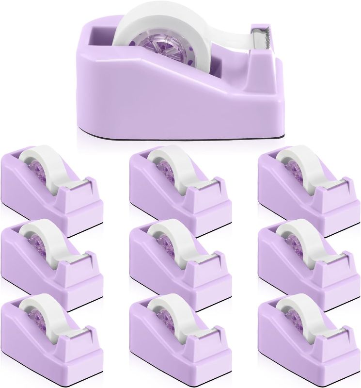 Photo 1 of Maitys 10 Pcs Desktop Tape Dispenser with Nonskid Base Cute Tape Dispenser Invisible Tape Roll Dispenser One Hand Operation Tape Holder for Gift Wrapping School Home Office, Tape Not Included (Pink)