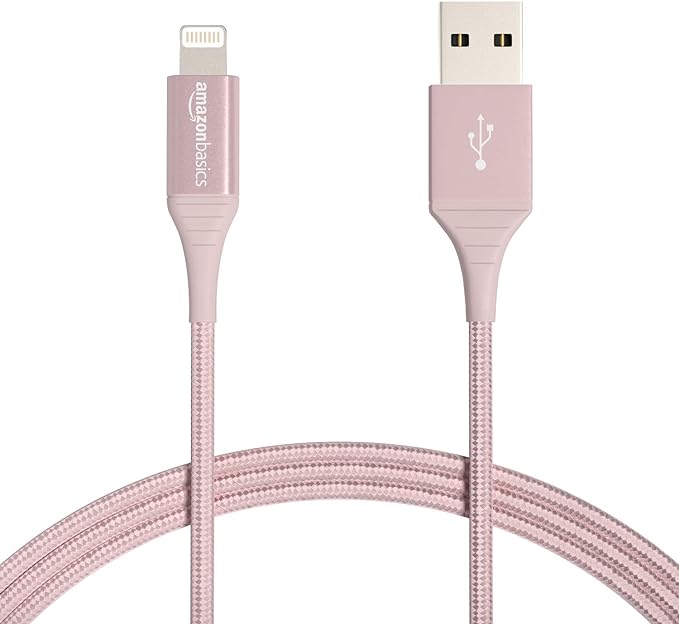 Photo 1 of Amazon Basics iPhone Charger Cable, Nylon USB-A to Lightning, MFi Certified, for Apple iPhone 14 13 12 11 X Xs Pro, Pro Max, Plus, iPad, 10, 000 Bend Lifespan, Rose Gold, 3-Ft