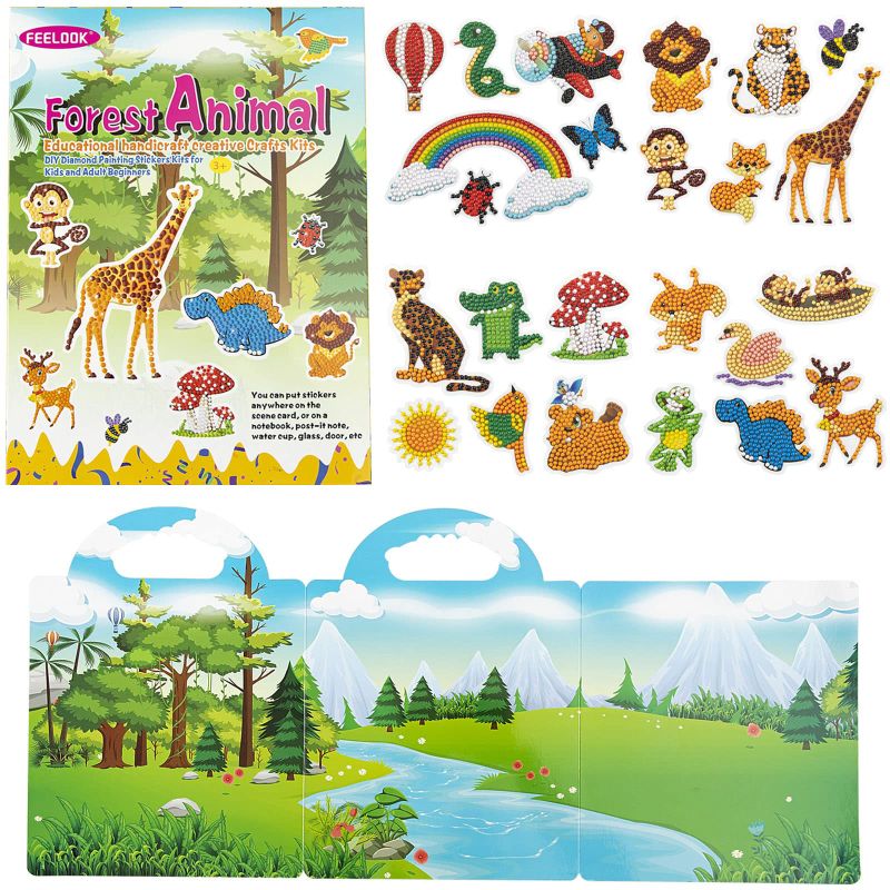 Photo 1 of Diamond Painting Stickers 24Pcs Reusable Stickers DIY Diamond Painting Kits, Animal Habitats Sticker Book, Diamond Arts and Crafts for Kids, Gem Sticker, Reusable Sticker Book for Kids Ages 4+