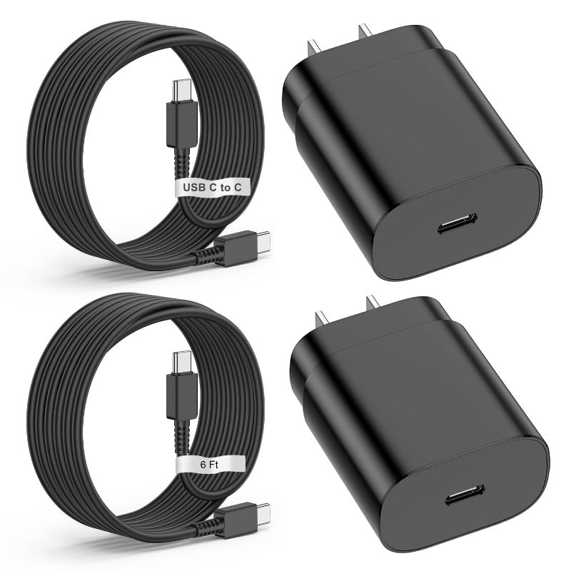 Photo 1 of 2 Pack-for Samsung Galaxy S22, S21,S23 Fast Charging ,25w USB C Super Fast Charger Type C Wall Charger Block&6ft Android Phone Cable for Samsung Galaxy S23 S22 Plus, S20 / S21 Ultra,Note 20 black 2m
