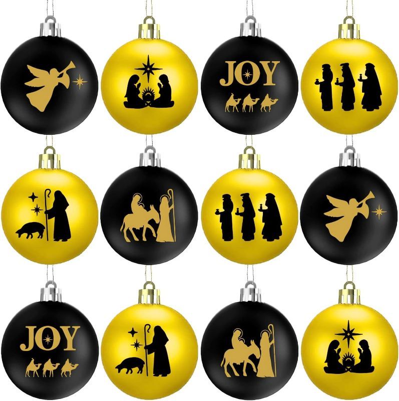 Photo 1 of 24 Pieces Christmas Nativity Scene Ball Ornament Nativity Figures Hanging Ornaments Farmhouse The Birth of Jesus Decoration Religious Gifts for Christmas Tree Christian Family Decorations