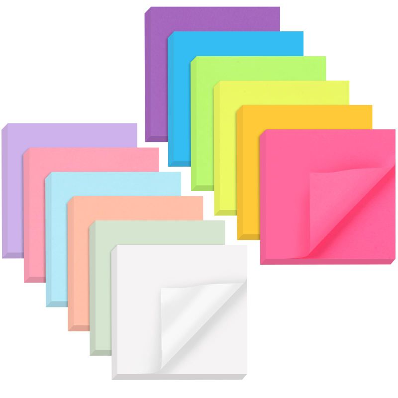 Photo 1 of 12 Pack Sticky Notes, 3x3 Inch Colorful Sticky Note, 50 Sheets/Book Bright Colors Self-Stick Notes Pads, Sticky Note Pads for Home, Office, School. Teacher Wish List(12 Color)