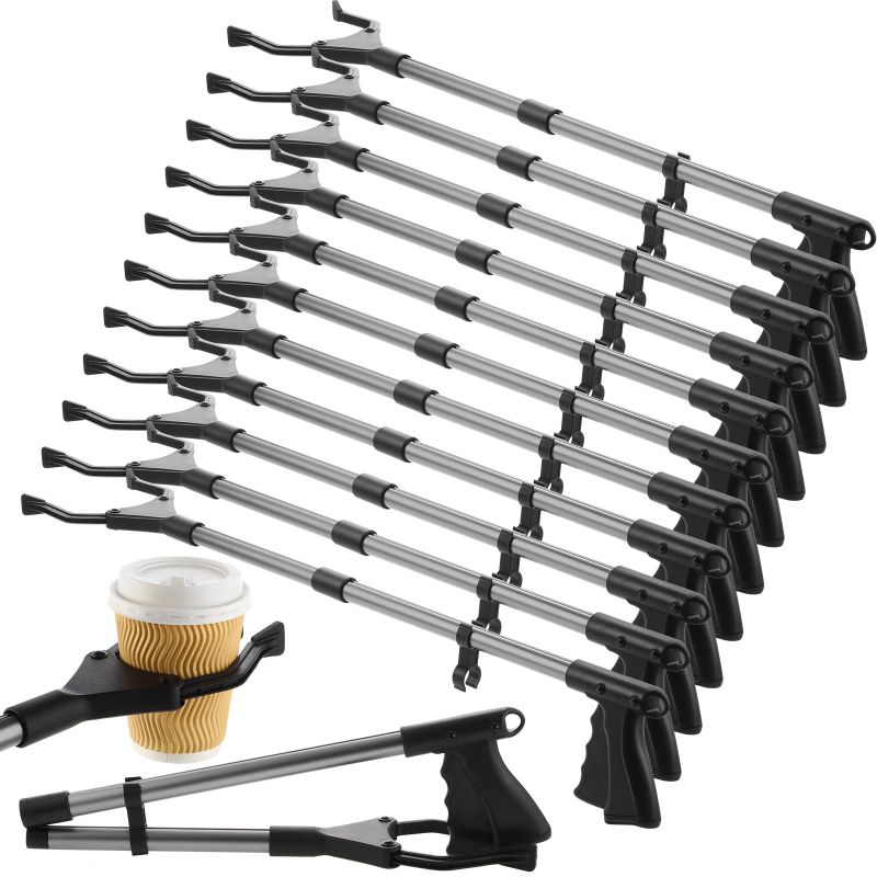 Photo 1 of 12 Pcs 32'' Grabber Reacher Tool for Elderly Pickup Arm Extender Litter Picker Upper Grab Tool Trash Claw Grabber Foldable Garbage Picker Stick Long Handy Reaching Mobility Aids Assist Tool (Gray)