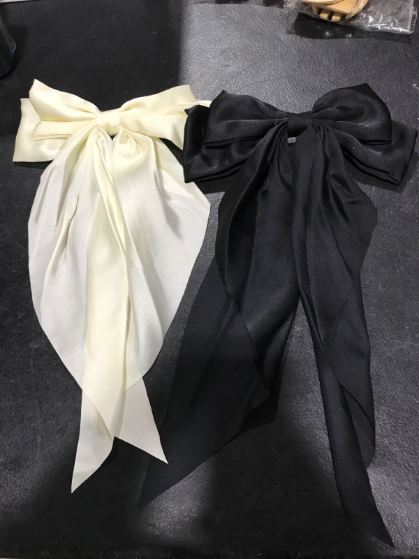 Photo 1 of CREME AND BLACK HAIR BOWS WITH METAL CLIP 2 PACK HAIR ACCESSORIES 