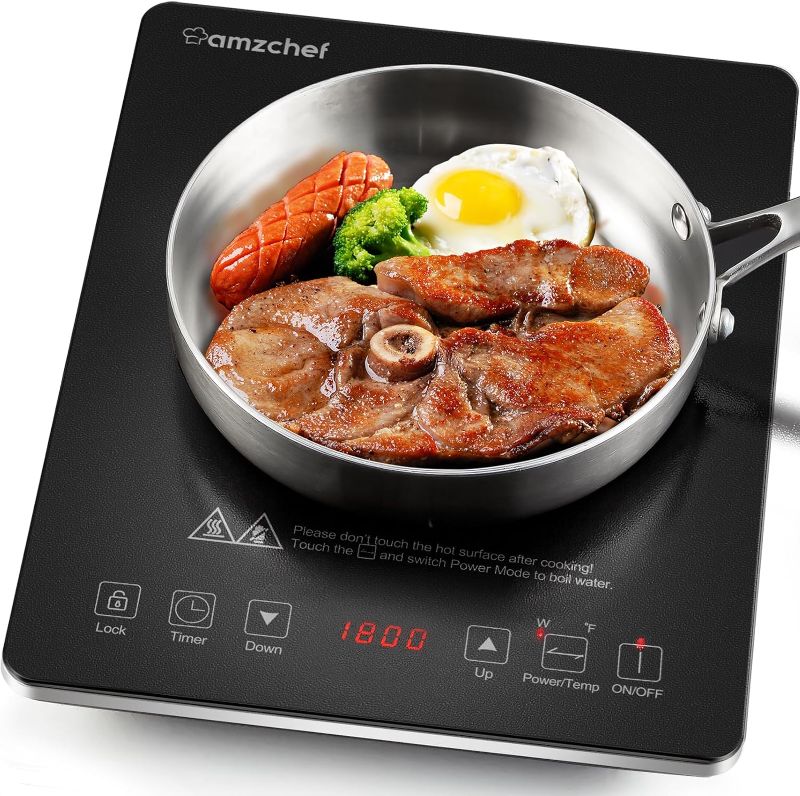 Photo 1 of Portable Induction Cooktop AMZCHEF 1800W Induction Stove Burner With Ultra Thin Body, Low Noise Hot Plate With Sensor Touch Single Electric Cooktops Countertop Stove With 8 Temperature & Power Levels
