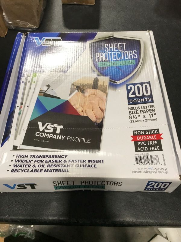 Photo 2 of VST Sheet Protectors 8.5 x 11 Inch for 3 Ring Binder, Crystal Clear Page Protectors, Medium Weight Plastic Sleeves, Top Loading Paper Protector Acid Free, Letter Size, Dry Erase Pocket, 200 Sheets