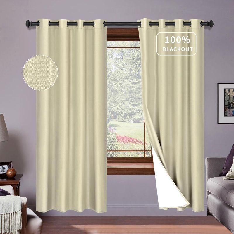 Photo 1 of PureFit Linen 100% Blackout Curtains 84 Inch Length 2 Panels Set Room Darkening Thermal Insulated Window Curtain Drapes for Bedroom Nursery with Anti-Rust Grommets & Energy Saving Liner, Beige
