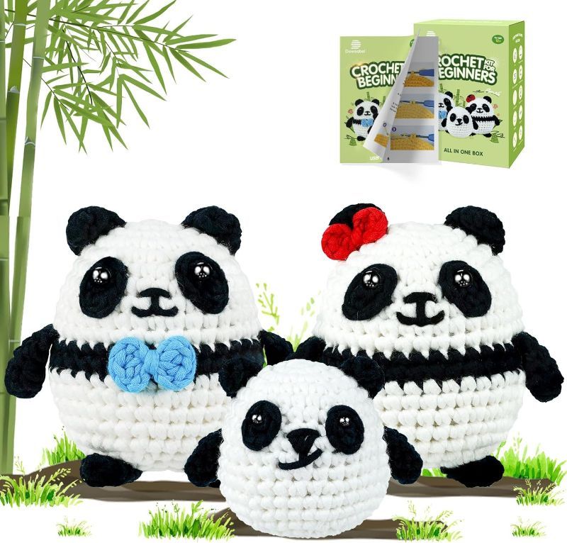 Photo 2 of Dowsabel Crochet Kit for Beginners - Crochet Animal Kit with Step-by-Step Video Tutorials, Crochet Starter Kit for Adults Kids, Ideal DIY Craft Gift - Panda Family
